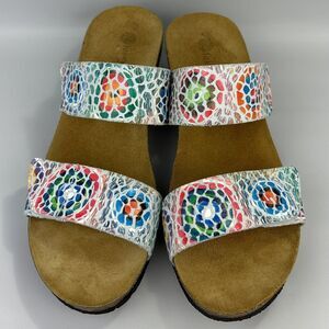 Eric Michael Liat Women’s White Mosaic Leather Dual Strap Slide Sandal EUR 41